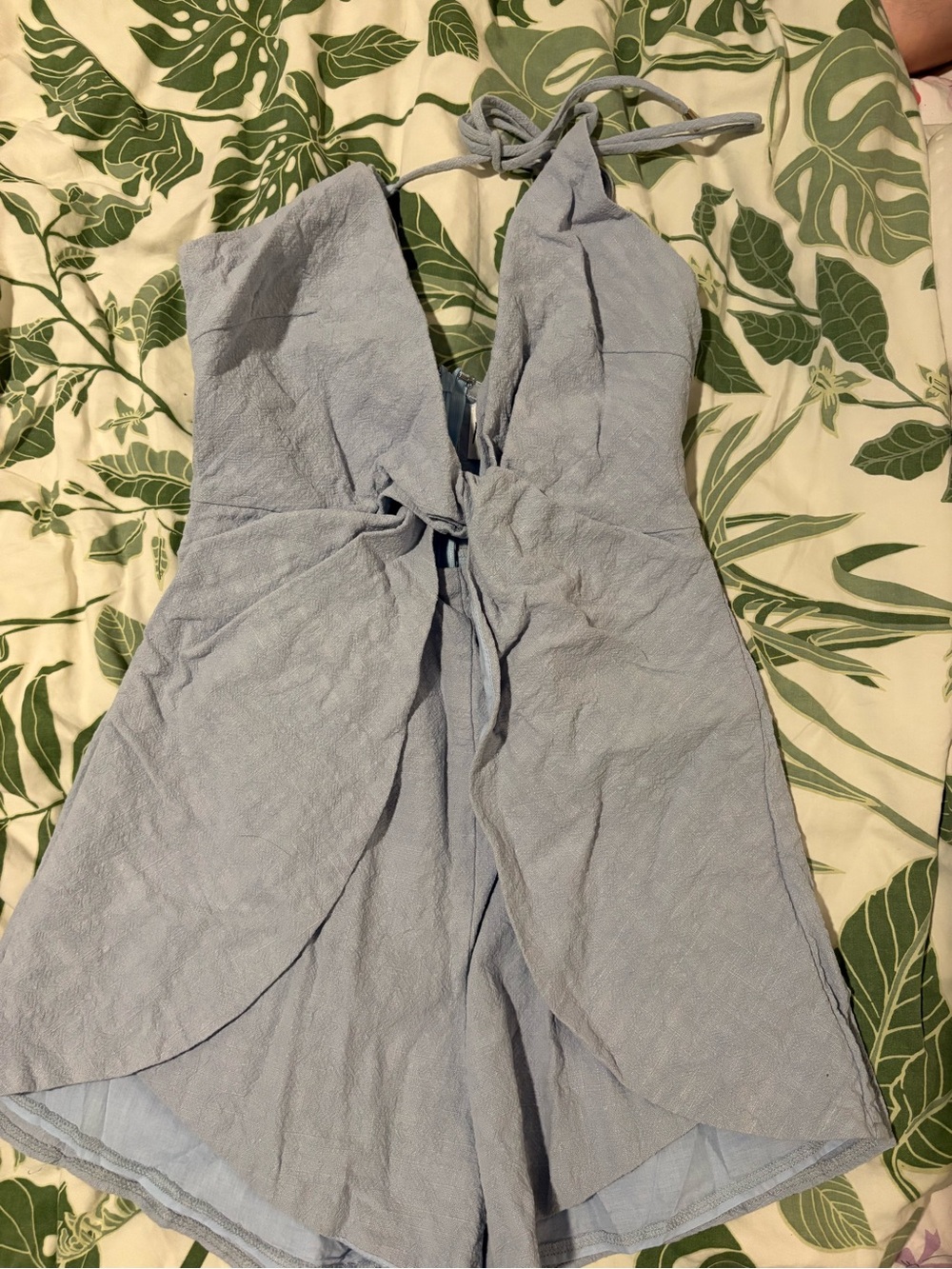 Polly Light Blue Halter Tie-Front Romper